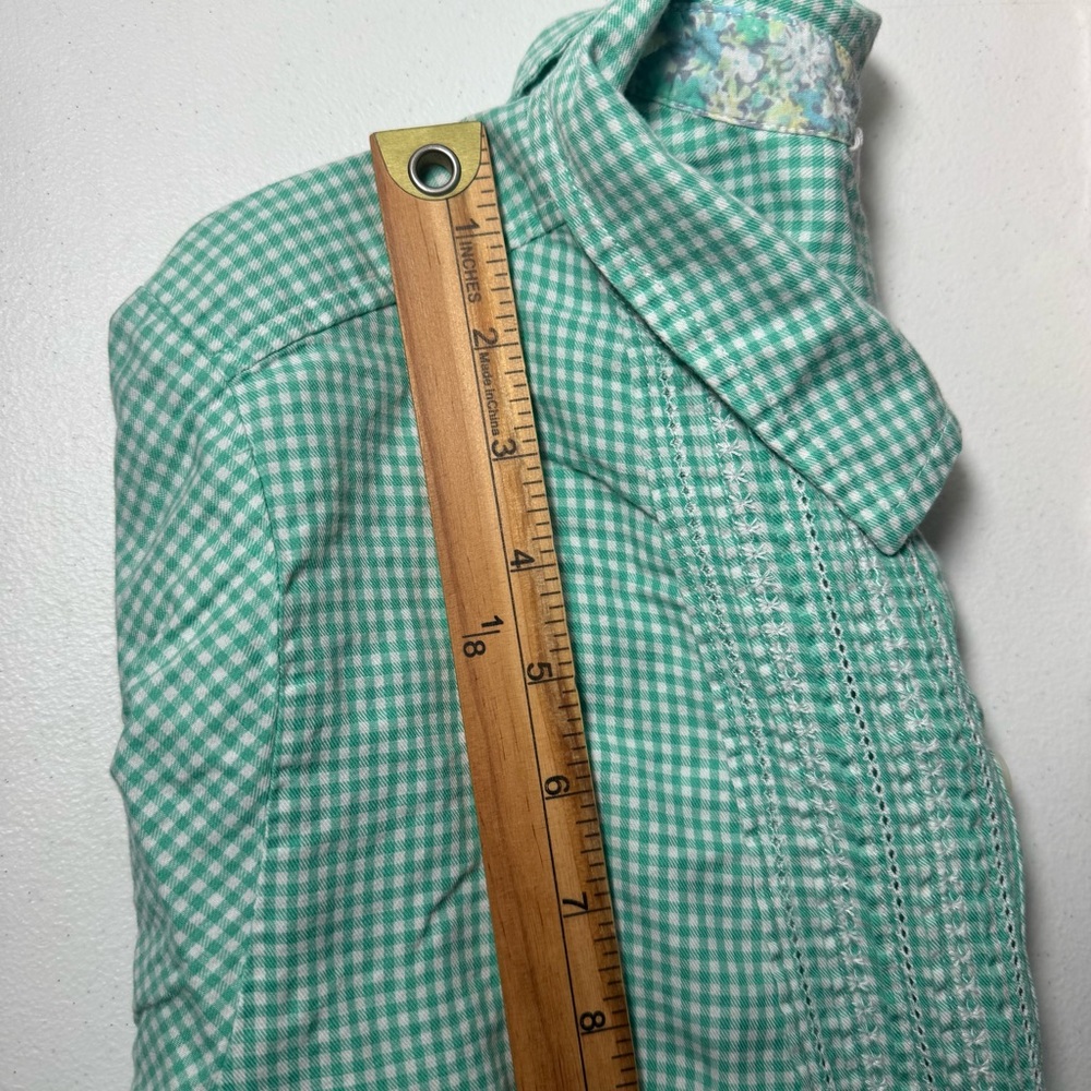J Jill women’s medium plaid shirt roll tab sleeve‎ western country preppy green - Picture 11 of 12